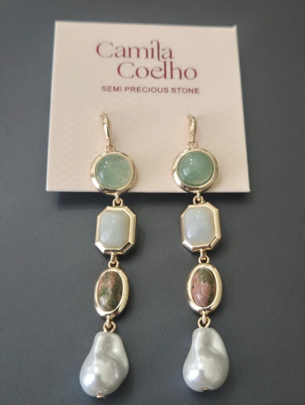 NWT Camila Coelho Gold Tone Pearl & Stone Drop Earrings